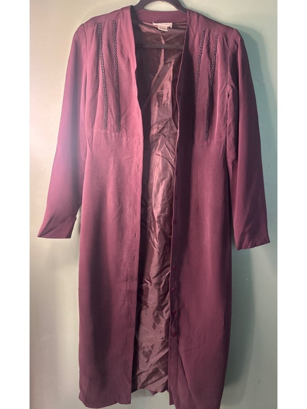 Pat Argenti Vintage Silk Duster Jacket Long Coat Minimalist Quiet Luxury Size 8